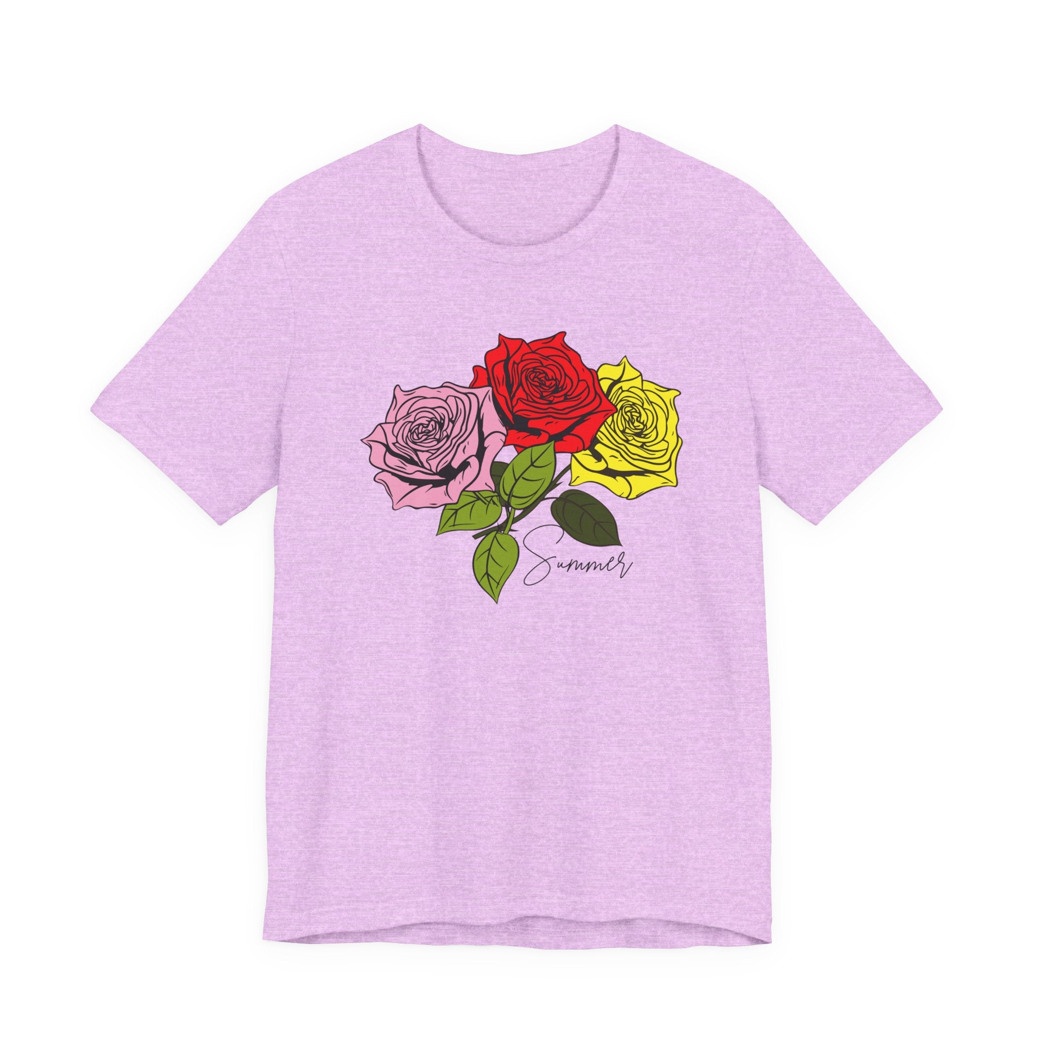 Tri-Color Rose Tee — Pink Red Yellow Rose Graphic T-Shirt