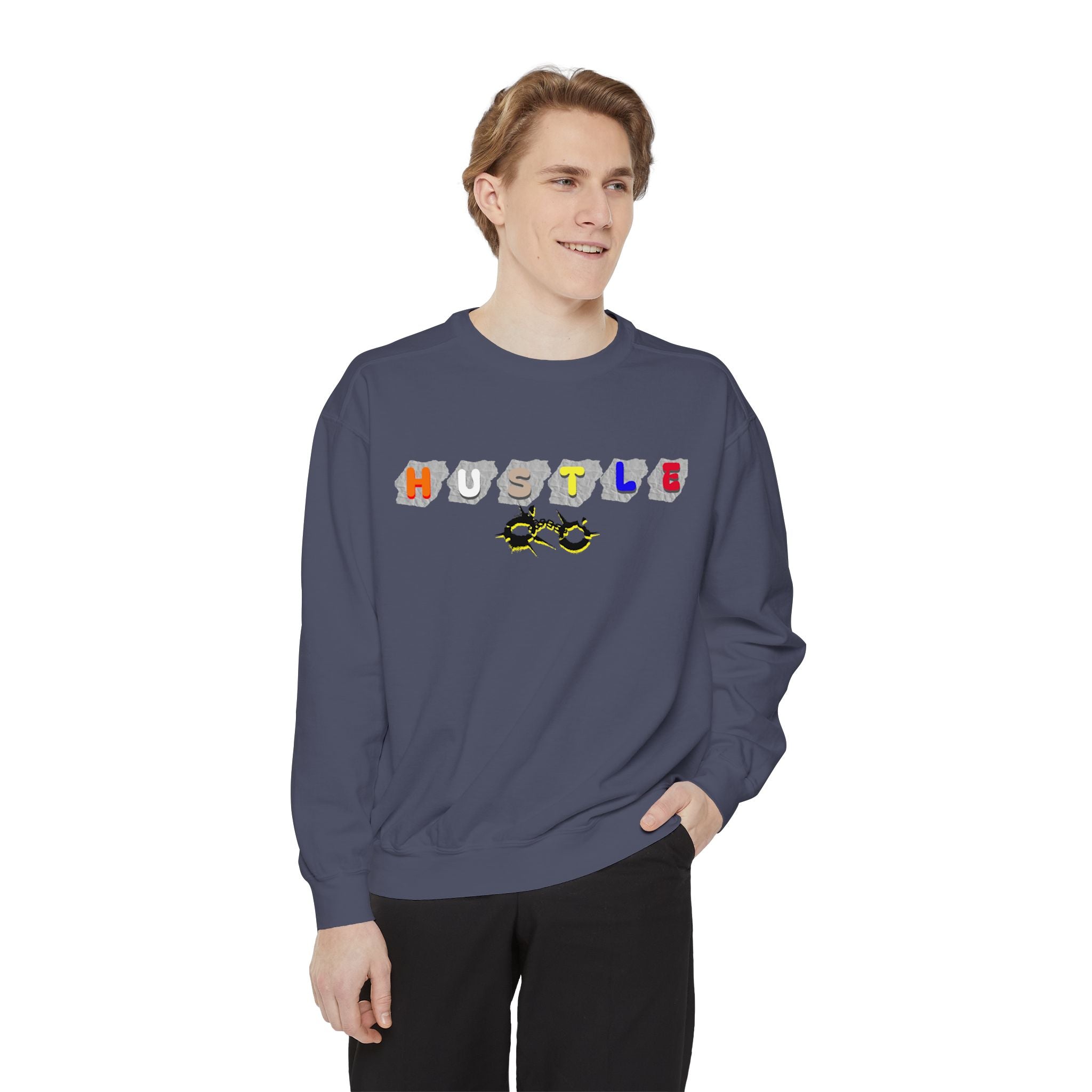Hustle Block Letter Sweatshirt — Colorful Retro Graphic Crewneck