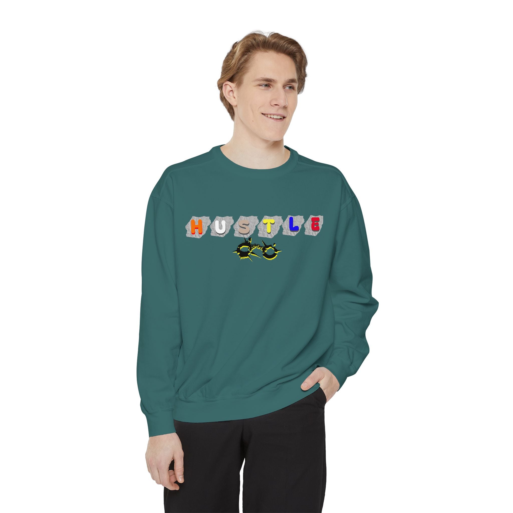 Hustle Block Letter Sweatshirt — Colorful Retro Graphic Crewneck
