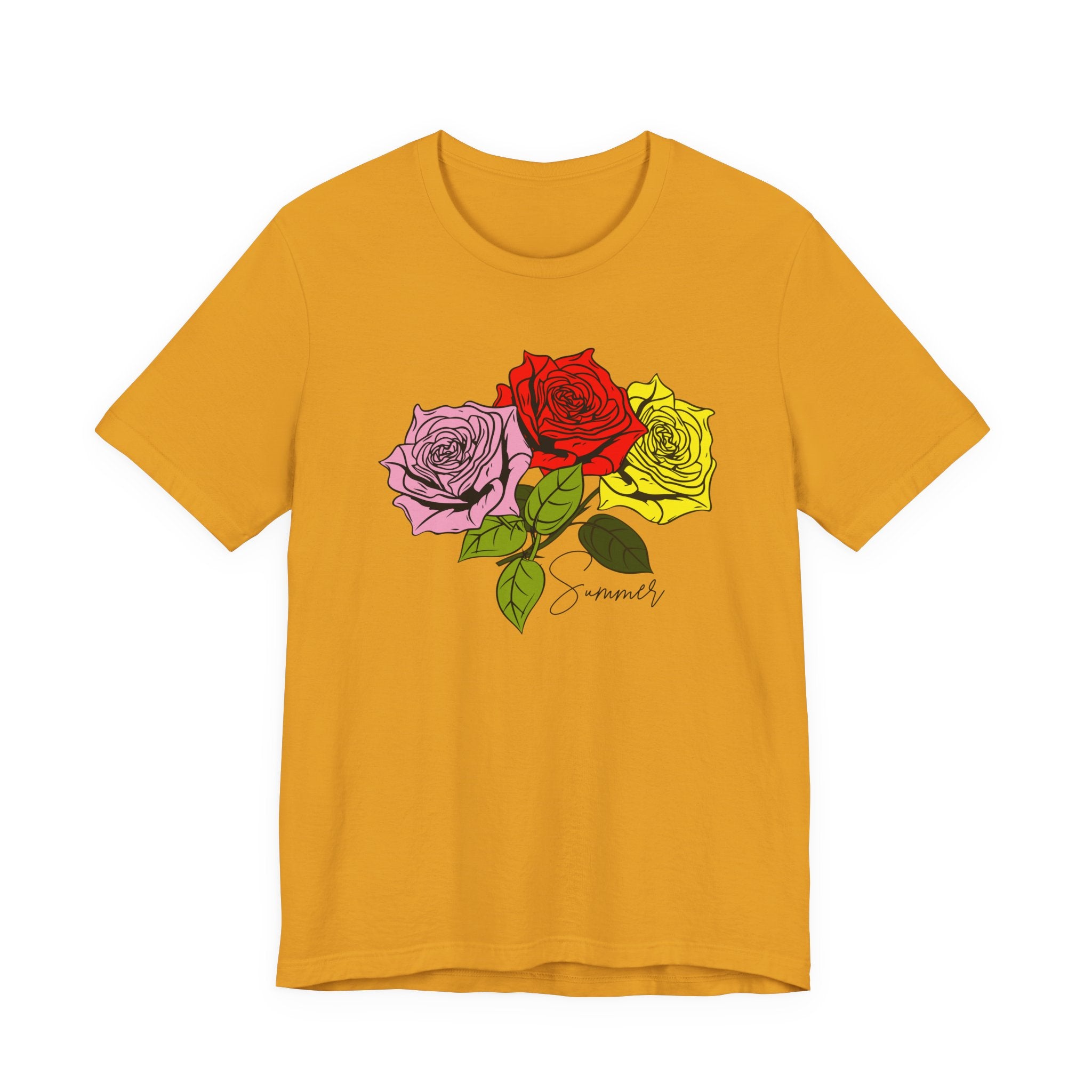 Tri-Color Rose Tee — Pink Red Yellow Rose Graphic T-Shirt