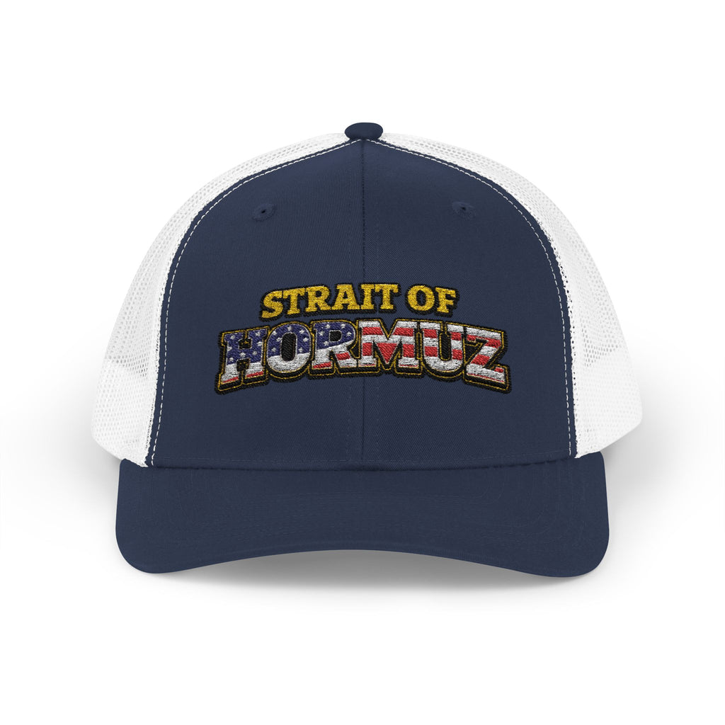 Strait of Hormuz Trucker Cap — Patriotic Embroidered Snapback Hat