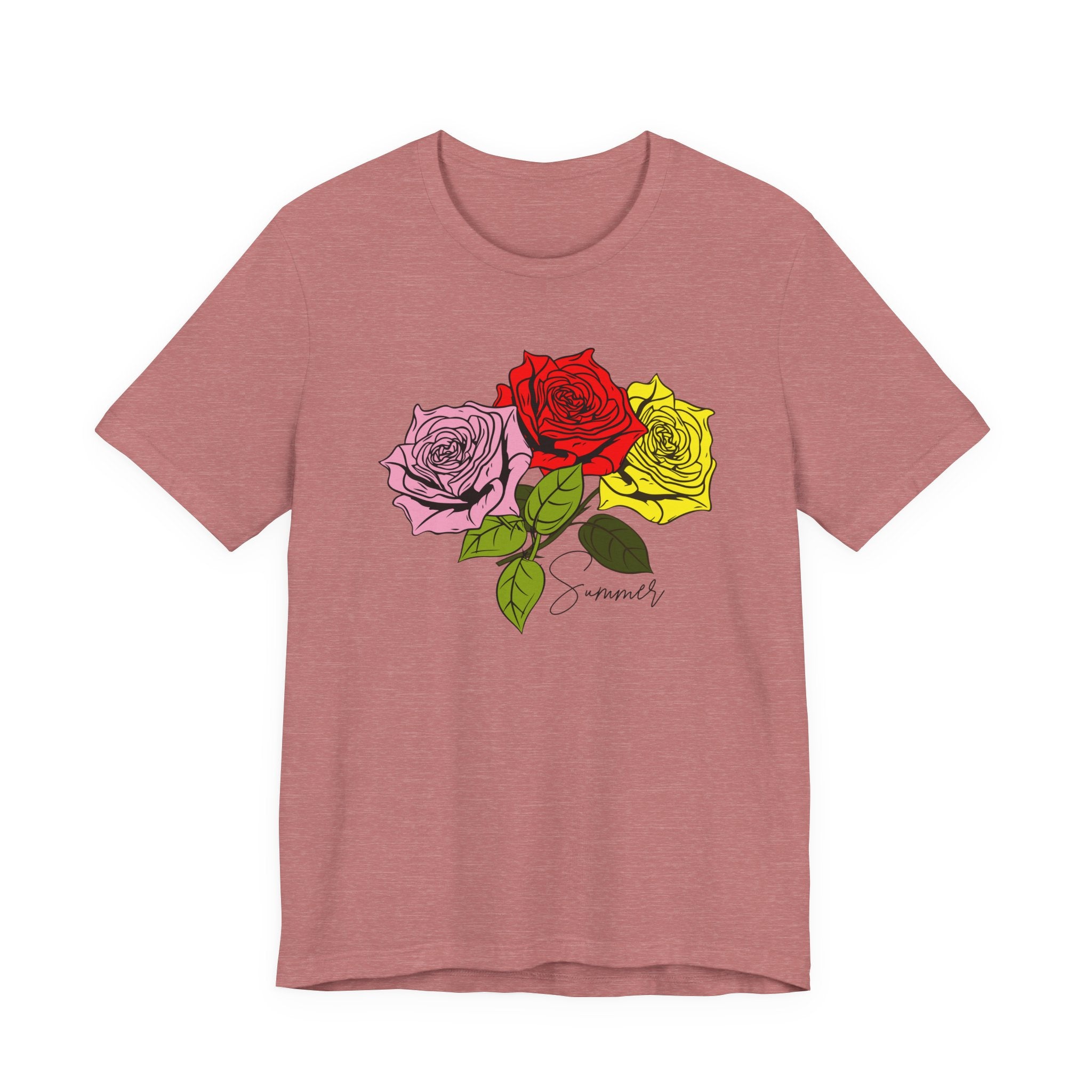 Tri-Color Rose Tee — Pink Red Yellow Rose Graphic T-Shirt