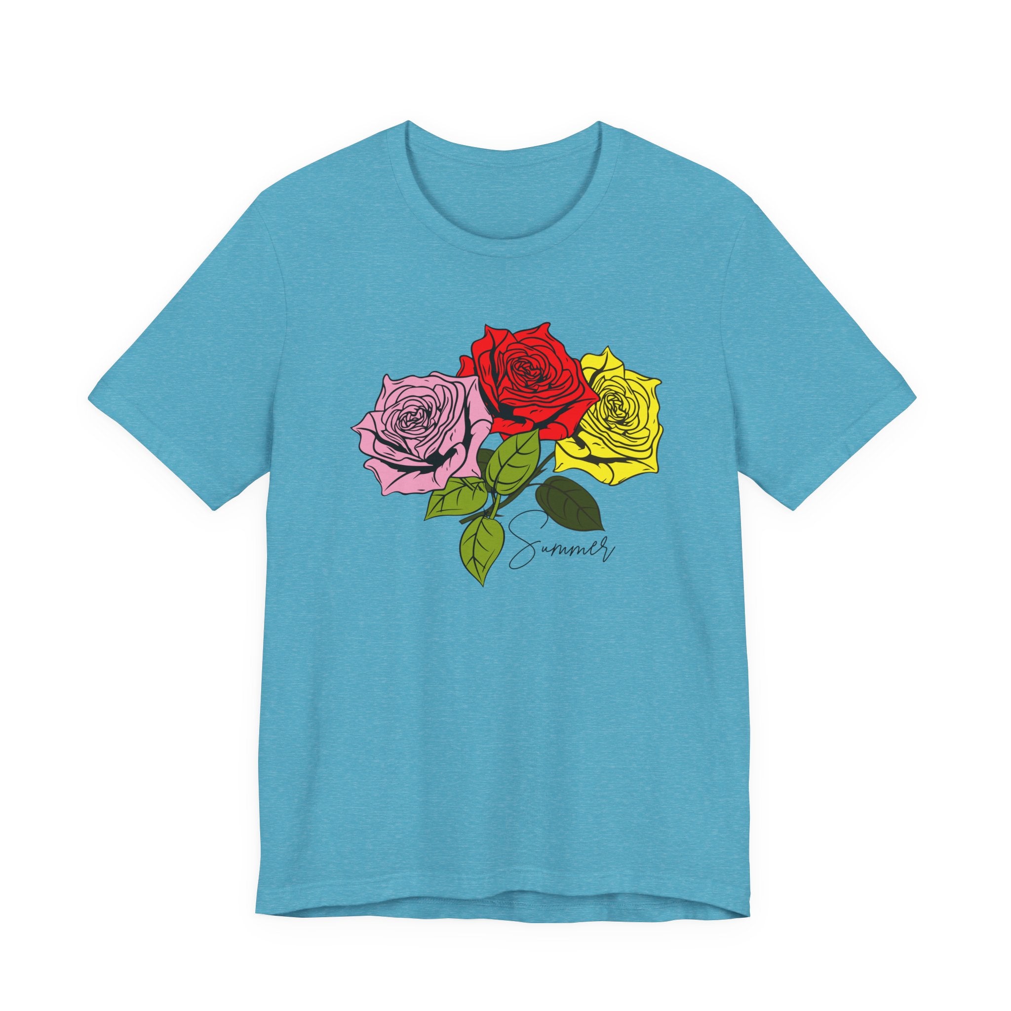Tri-Color Rose Tee — Pink Red Yellow Rose Graphic T-Shirt
