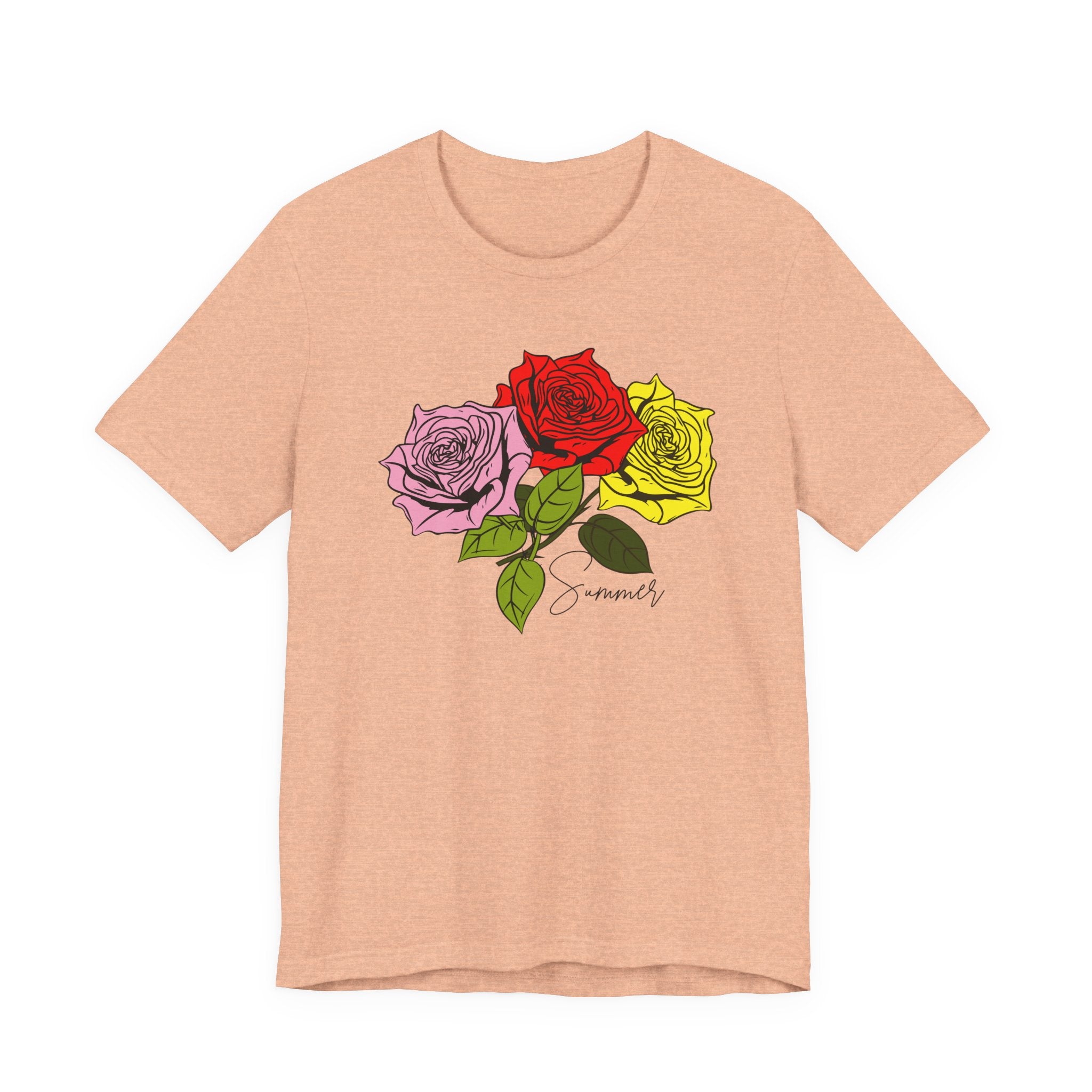 Tri-Color Rose Tee — Pink Red Yellow Rose Graphic T-Shirt