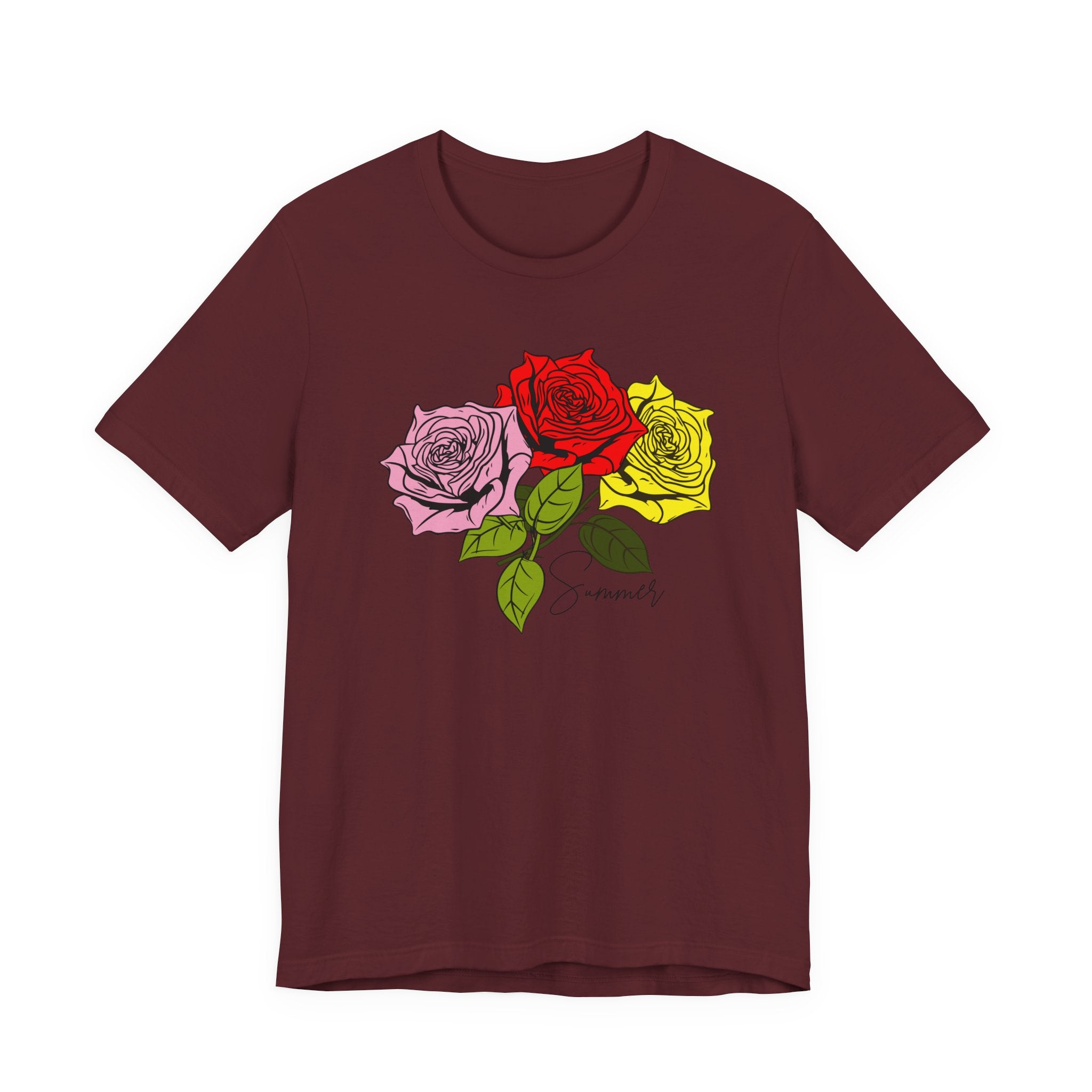 Tri-Color Rose Tee — Pink Red Yellow Rose Graphic T-Shirt