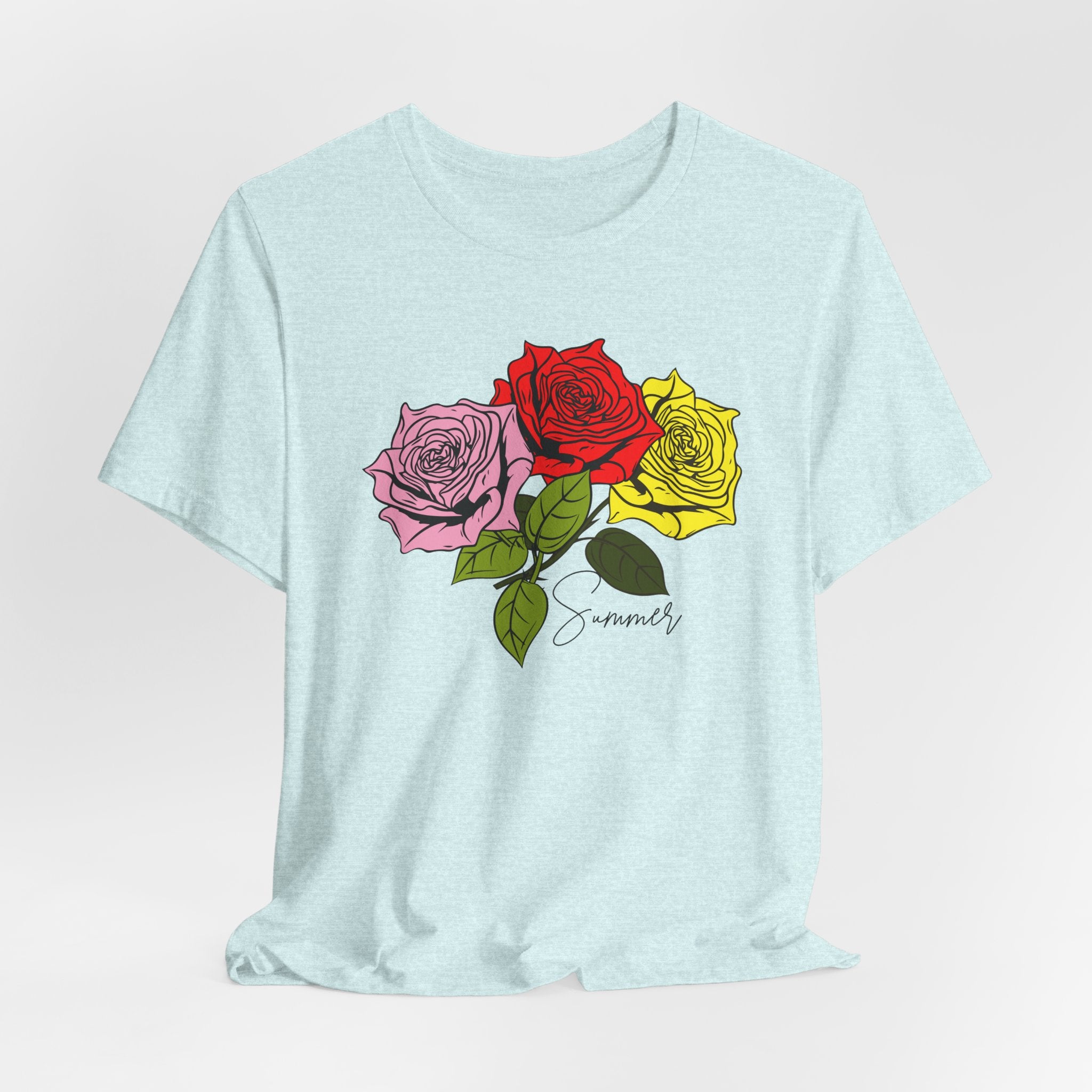 Tri-Color Rose Tee — Pink Red Yellow Rose Graphic T-Shirt