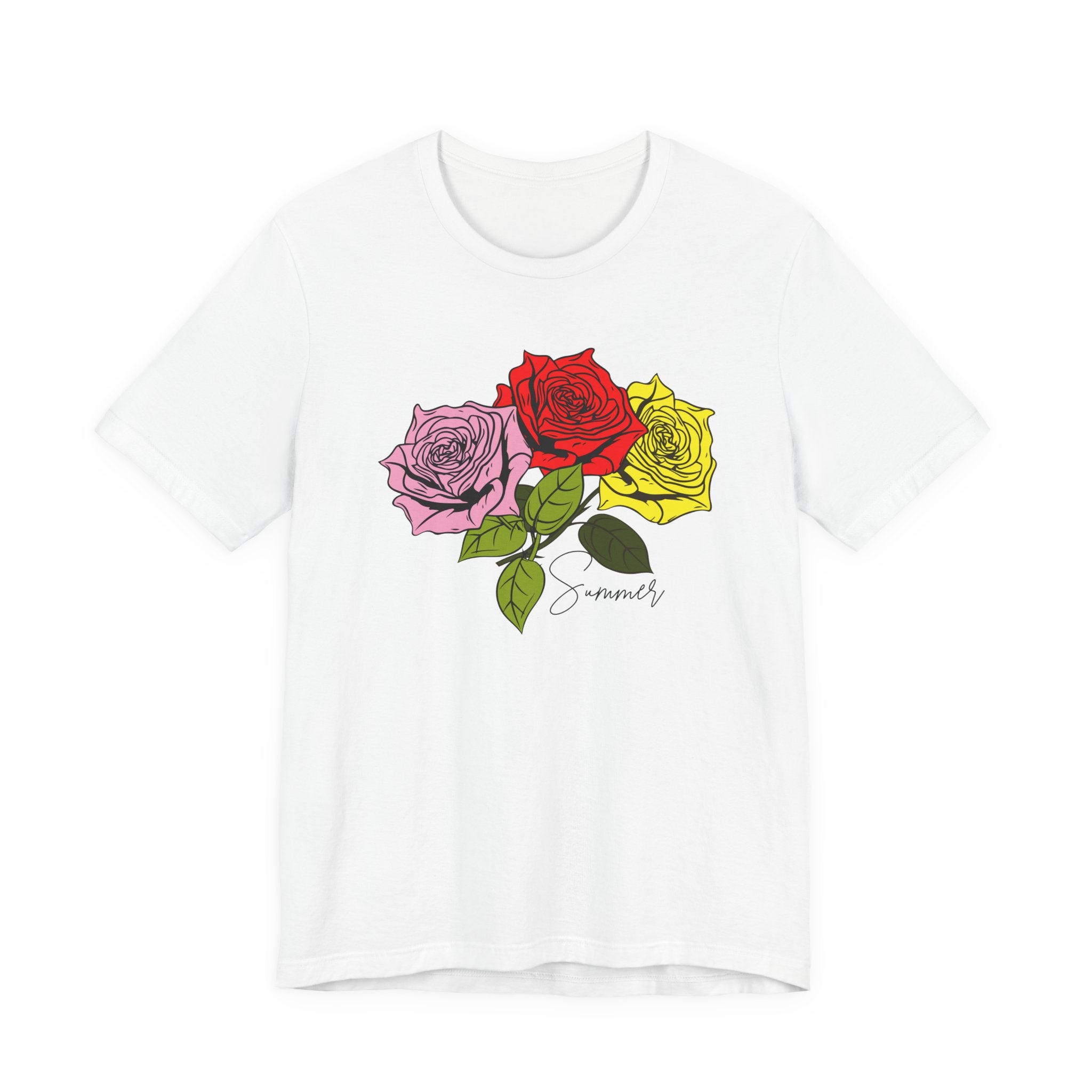 Tri-Color Rose Tee — Pink Red Yellow Rose Graphic T-Shirt