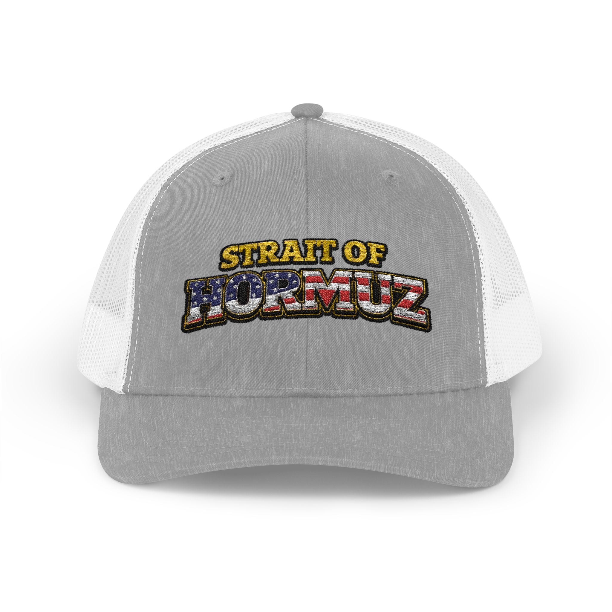 Strait of Hormuz Trucker Cap — Patriotic Embroidered Snapback Hat