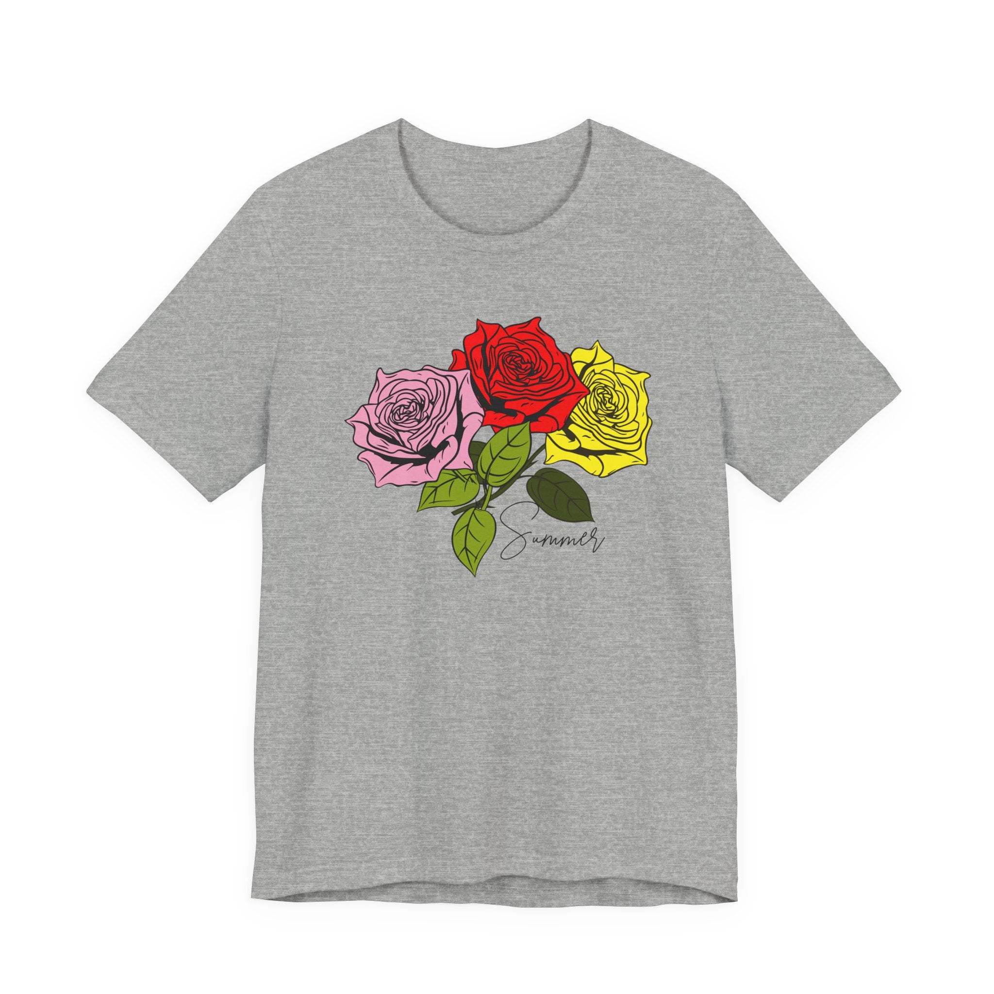 Tri-Color Rose Tee — Pink Red Yellow Rose Graphic T-Shirt