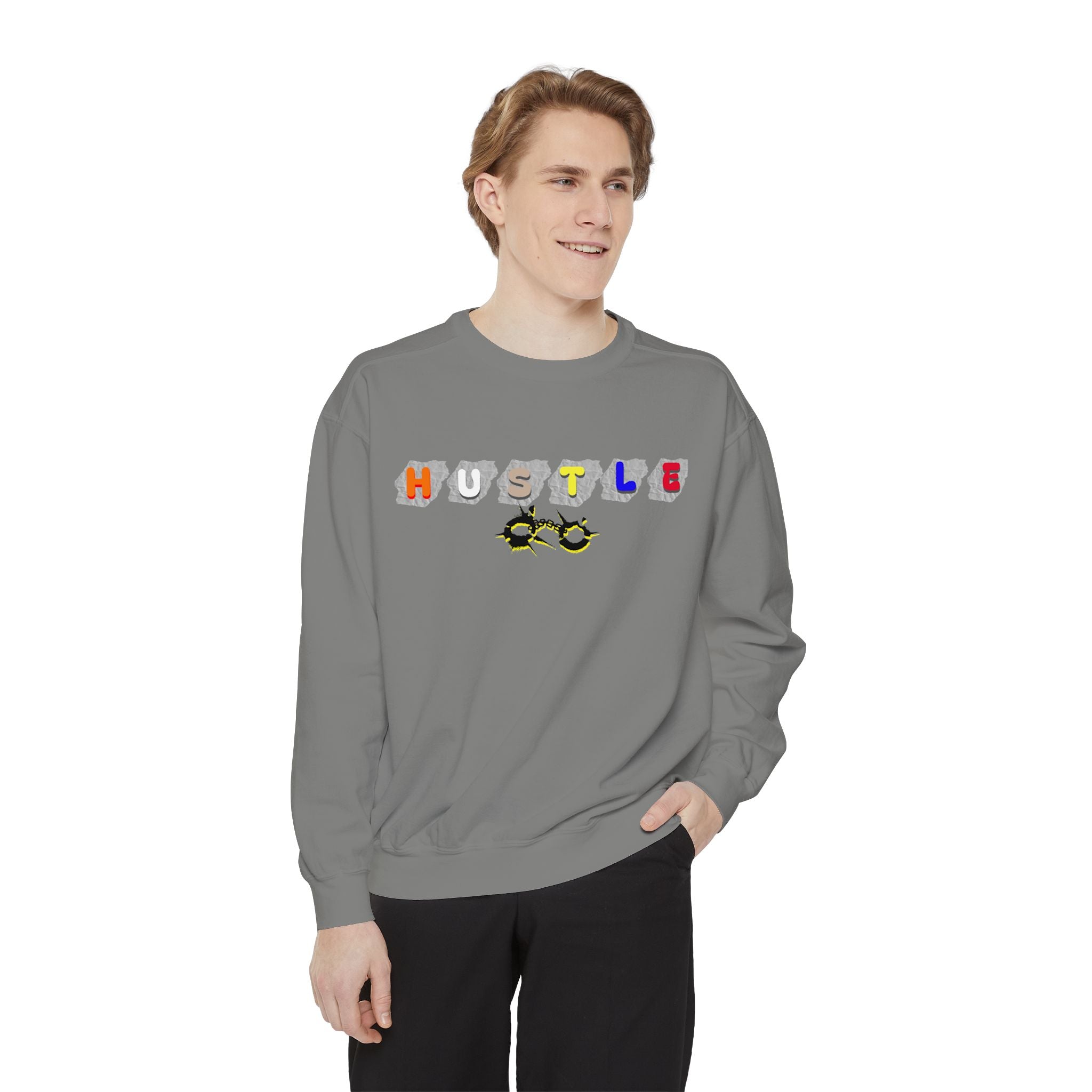 Hustle Block Letter Sweatshirt — Colorful Retro Graphic Crewneck