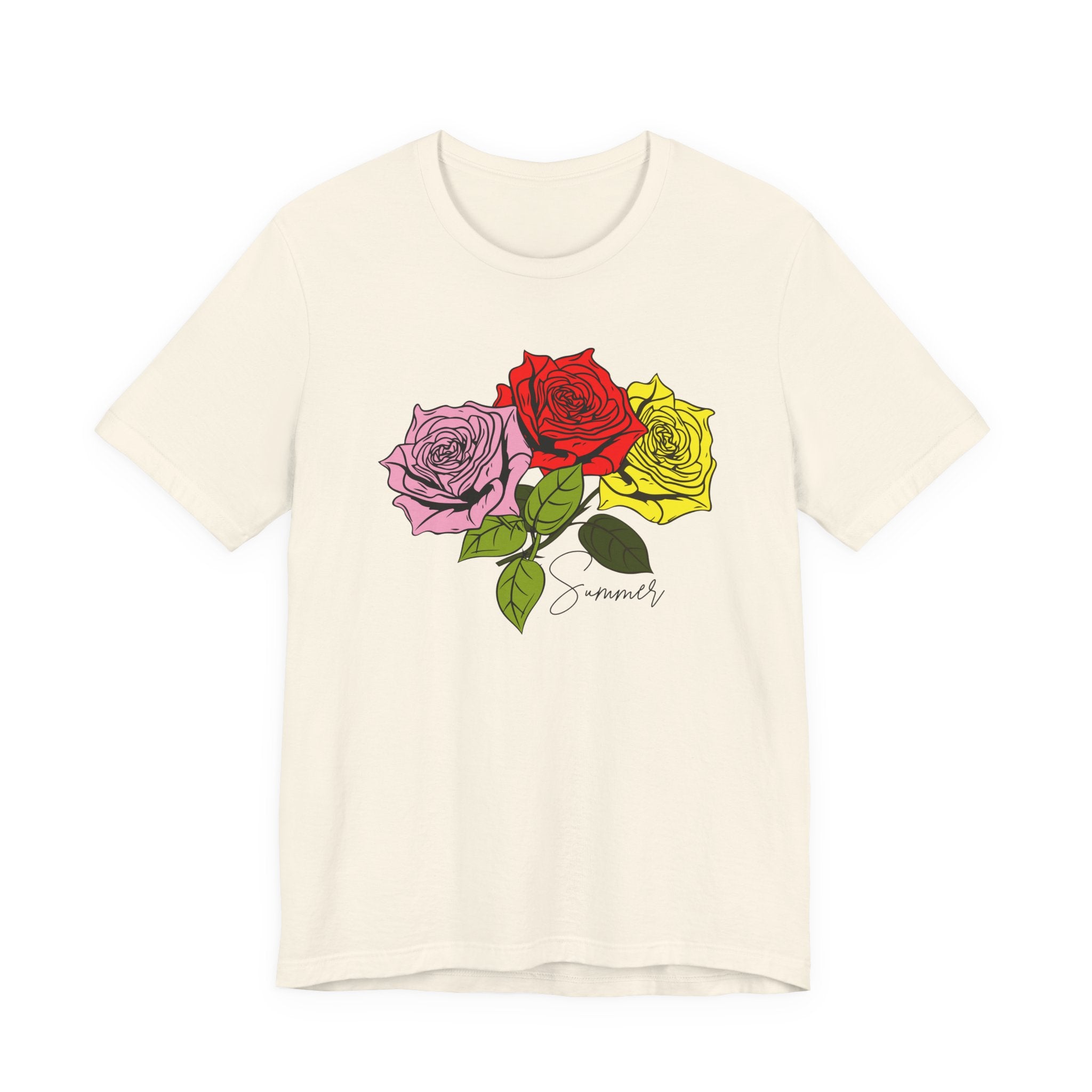 Tri-Color Rose Tee — Pink Red Yellow Rose Graphic T-Shirt