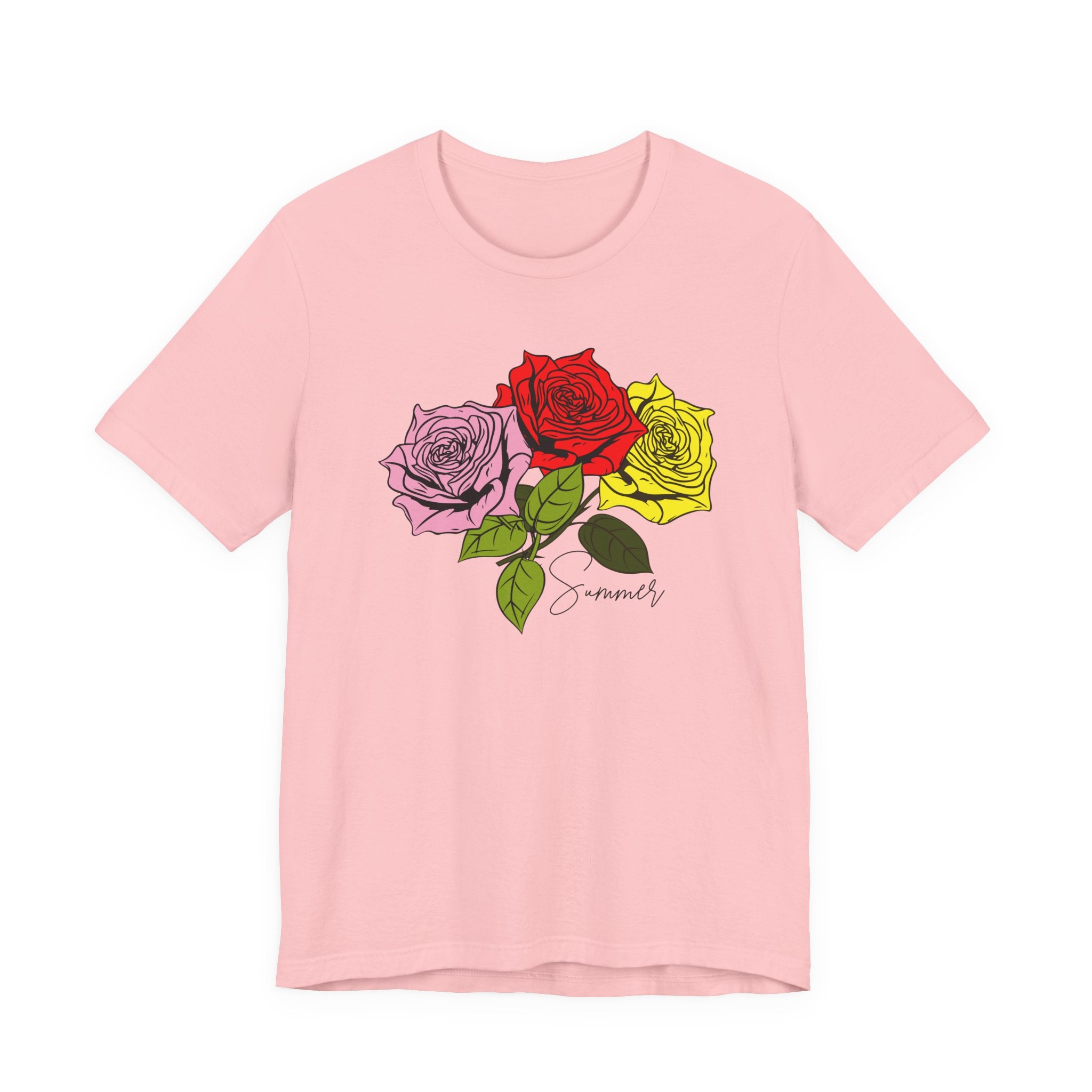 Tri-Color Rose Tee — Pink Red Yellow Rose Graphic T-Shirt