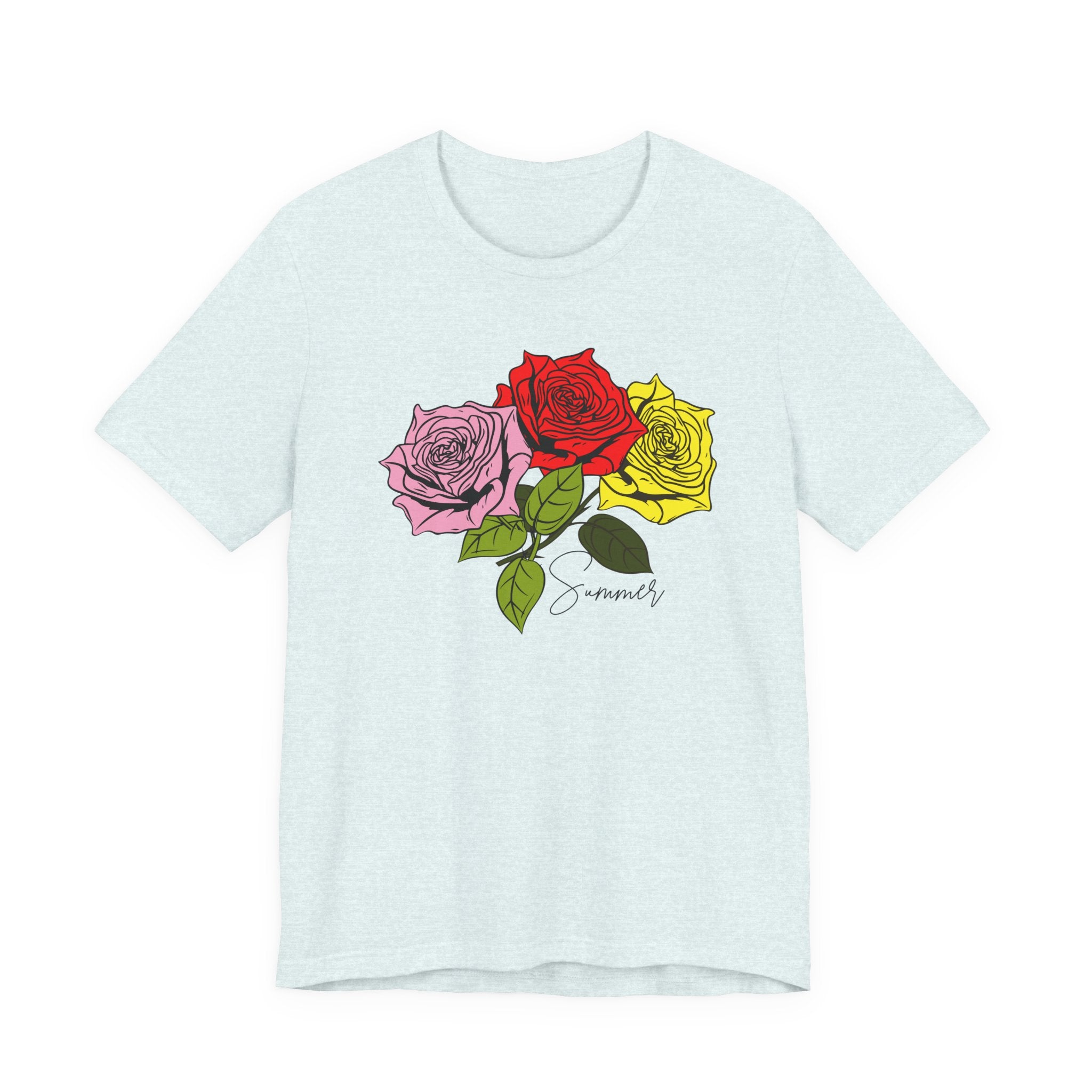 Tri-Color Rose Tee — Pink Red Yellow Rose Graphic T-Shirt