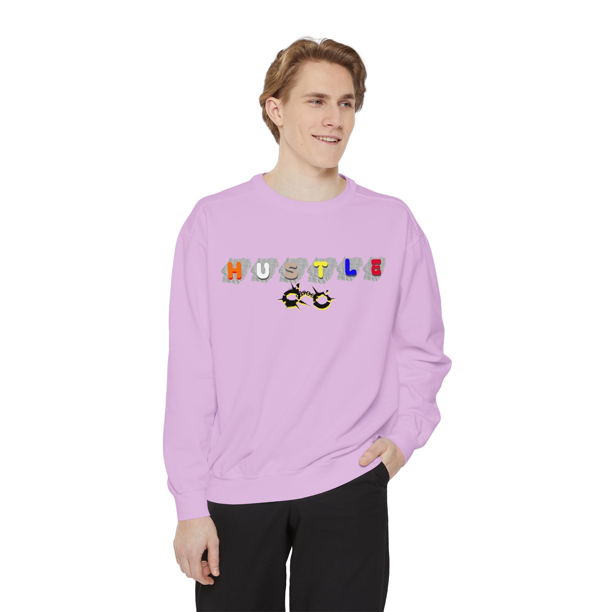 Hustle Block Letter Sweatshirt — Colorful Retro Graphic Crewneck