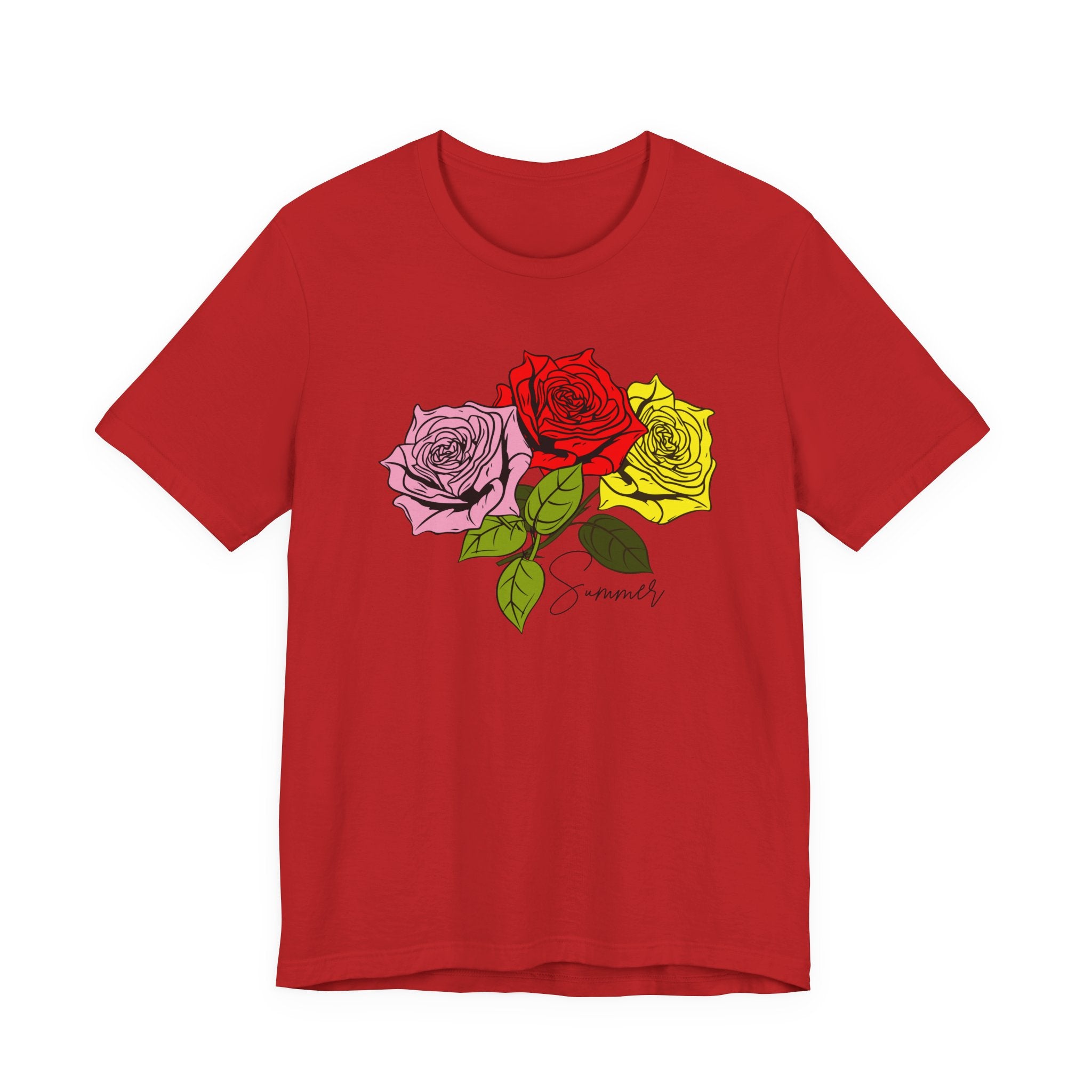 Tri-Color Rose Tee — Pink Red Yellow Rose Graphic T-Shirt